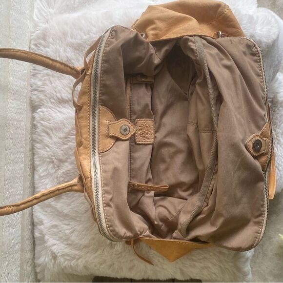 LUCKY BRAND Tan Y2K Chrome Cross Leather Hobo Bag with Embroidered Details - Picture 12 of 12